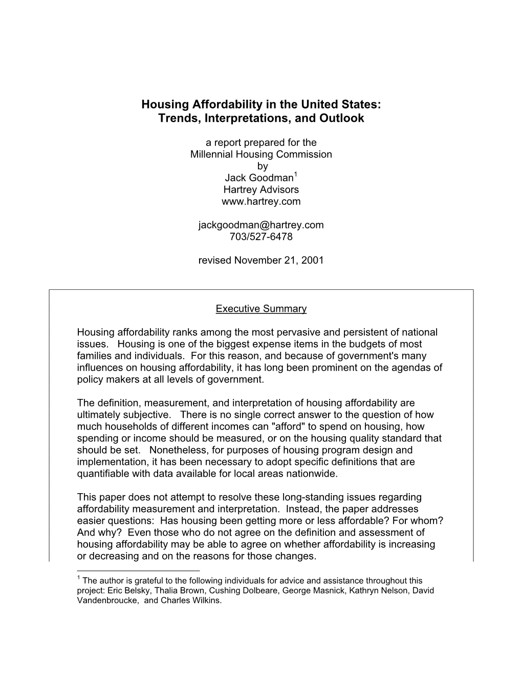 Housing Affordability in the United States: Trends, Interpretations, and Outlook