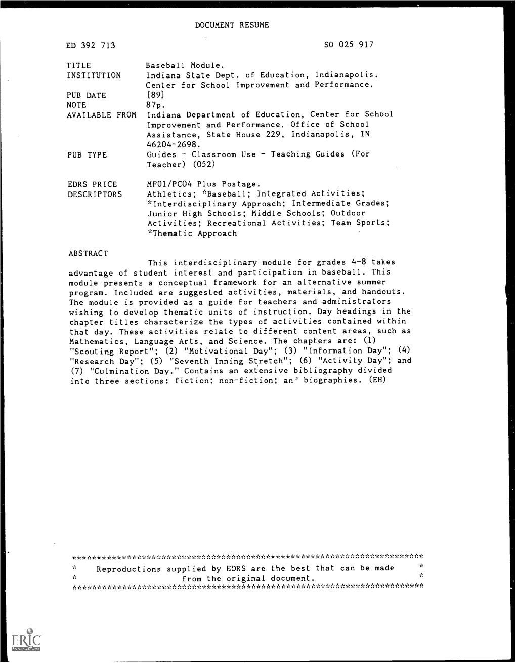 PUB DATE [89) NOTE 87P. AVAILABLE from Indiana Department of Education, Center for School Improvement and Performance, Office of School Assistance, State House 229