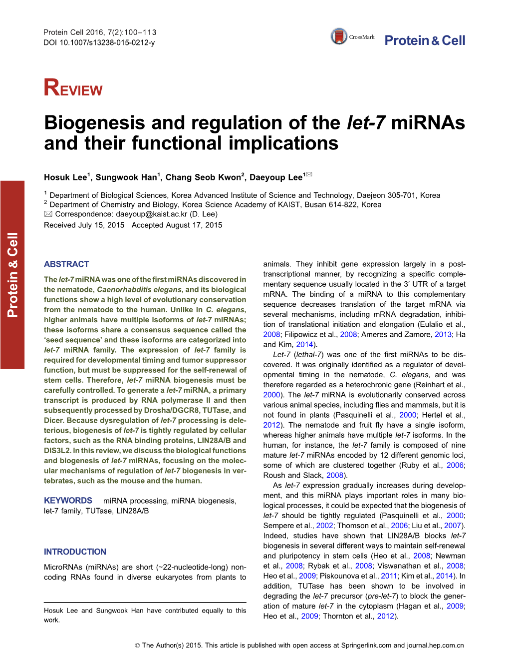 Biogenesis and Regulation of the Let-7 Mirnas and Their Functional Implications