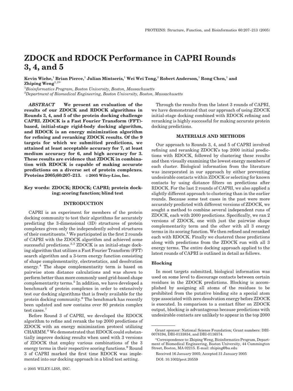 ZDOCK and RDOCK Performance in CAPRI Rounds 3, 4, and 5