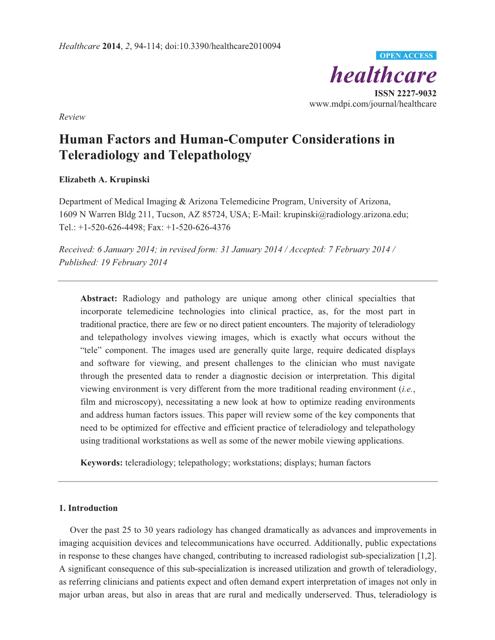 Human Factors and Human-Computer Considerations in Teleradiology and Telepathology