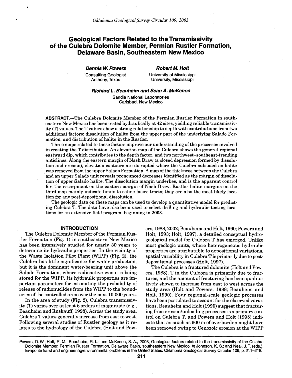 Geological Factors Related to the Transmissivity of the Culebra Dolomite Member, Permian Rustler Formation, Delaware Basin, Southeastern New Mexico