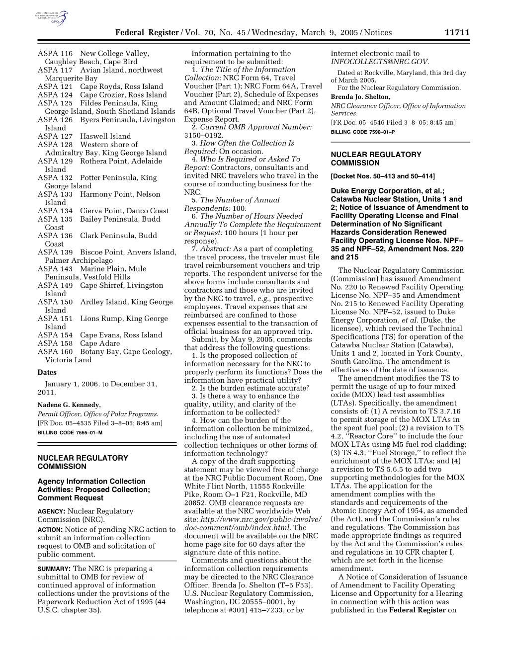 Federal Register/Vol. 70, No. 45/Wednesday, March 9, 2005/Notices