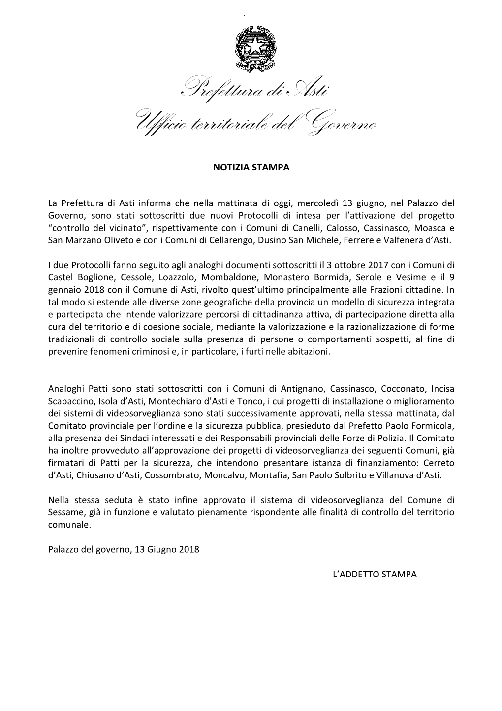 Prefettura Di Asti Ufficio Territoriale Del Governo