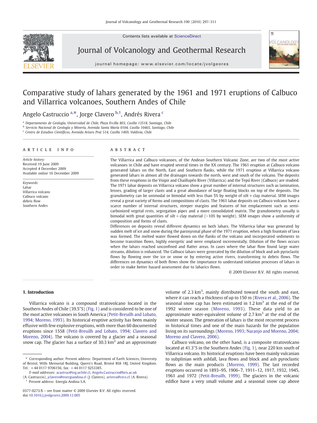 Comparative Study of Lahars Generated by the 1961 and 1971 Eruptions of Calbuco and Villarrica Volcanoes, Southern Andes of Chile