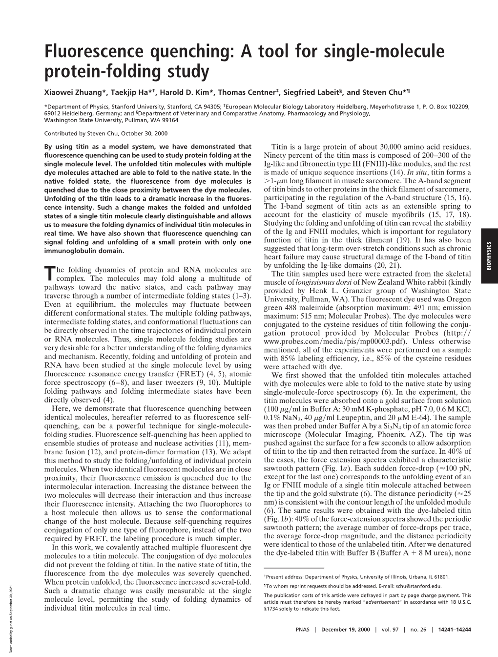 Fluorescence Quenching: a Tool for Single-Molecule Protein-Folding Study