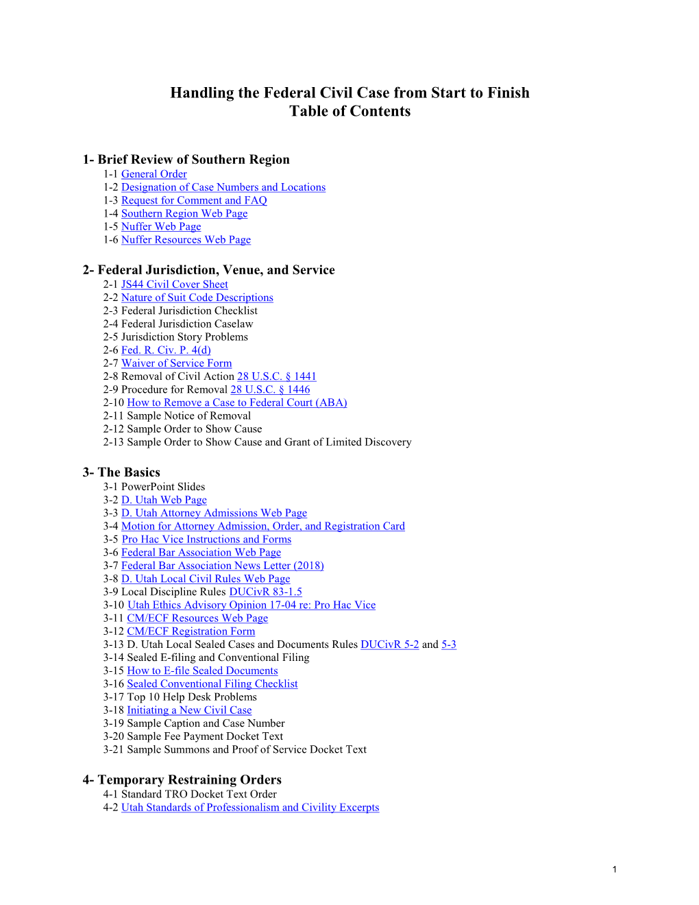 Handling the Federal Civil Case from Start to Finish Table of Contents