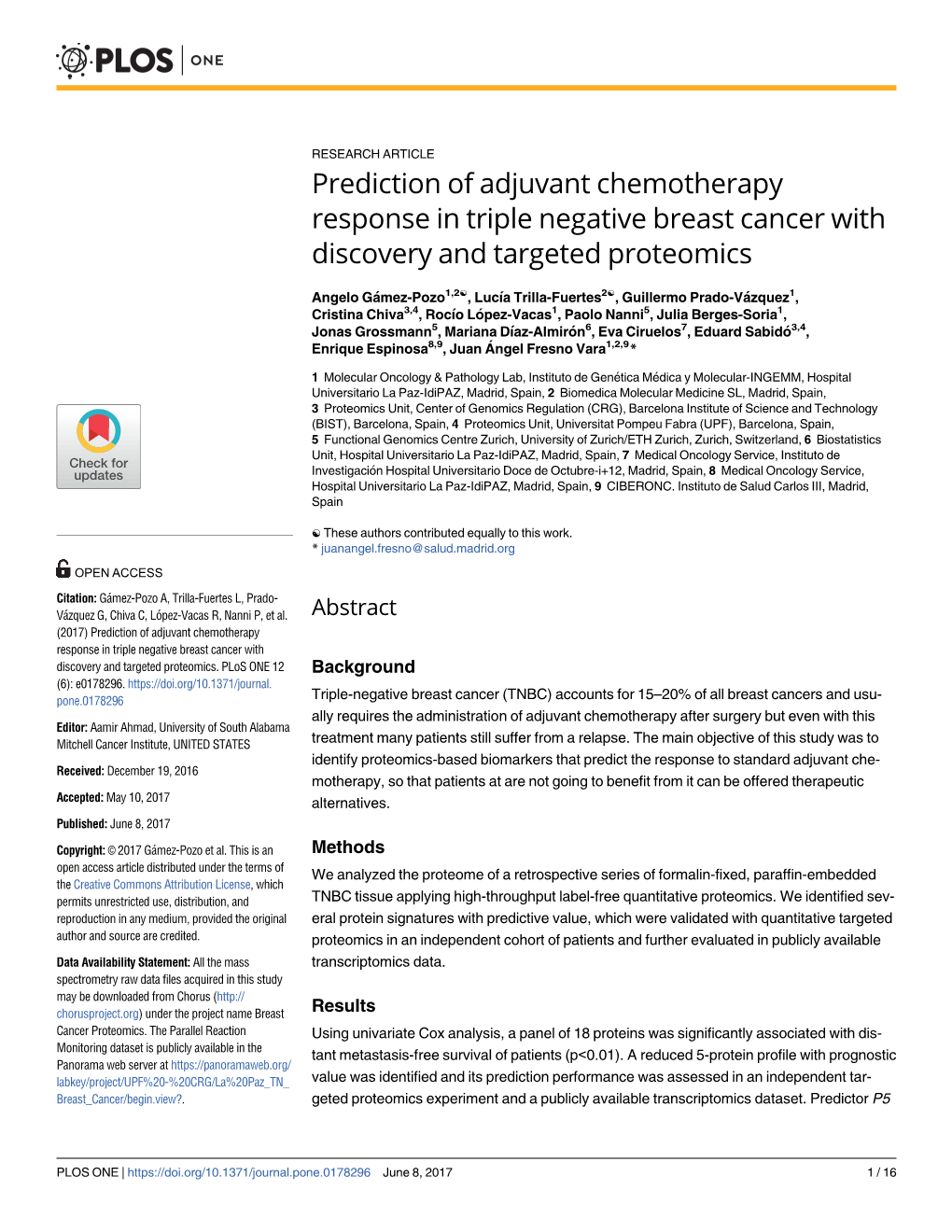 Prediction of Adjuvant Chemotherapy Response in Triple Negative Breast Cancer with Discovery and Targeted Proteomics