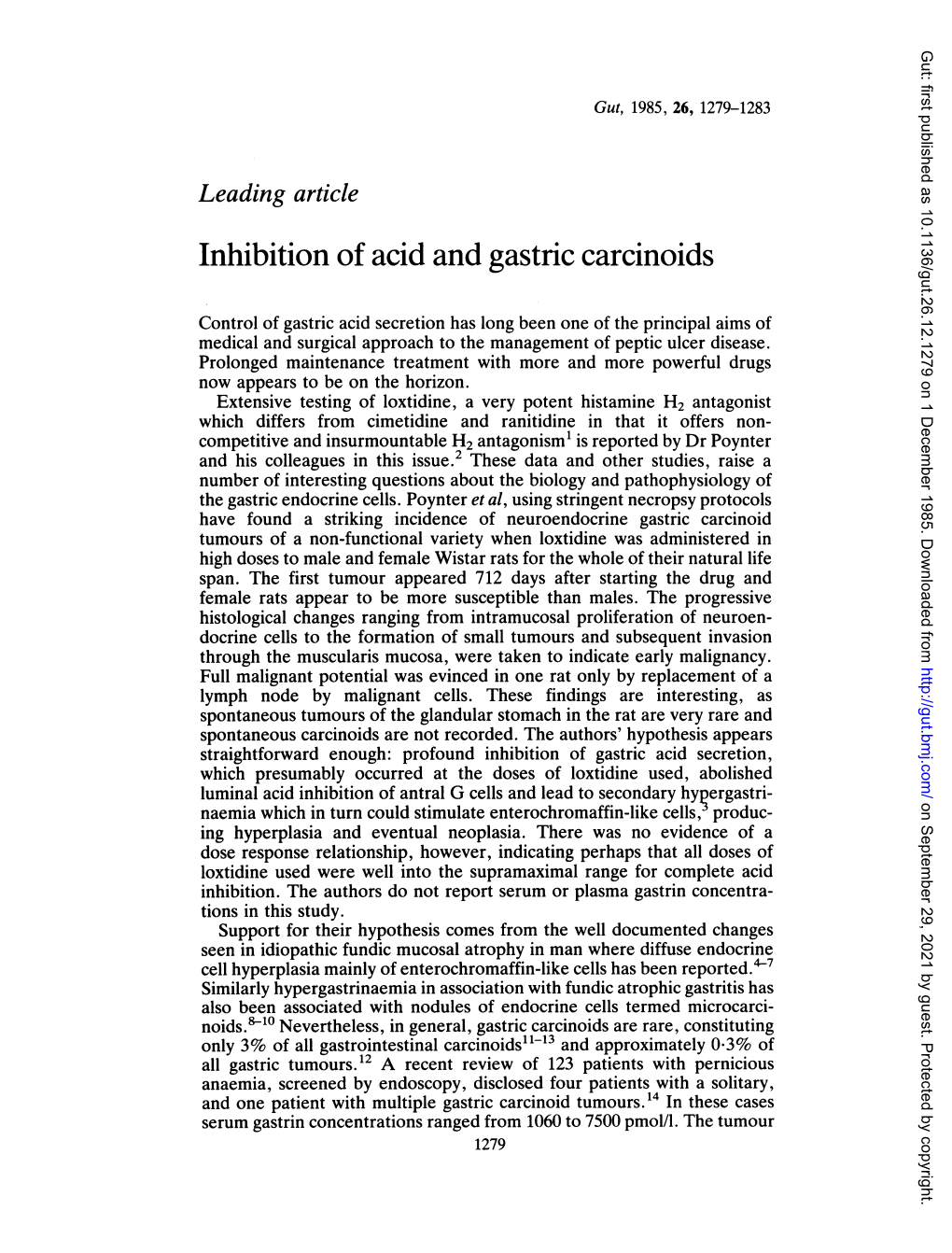 Inhibition of Acid and Gastric Carcinoids