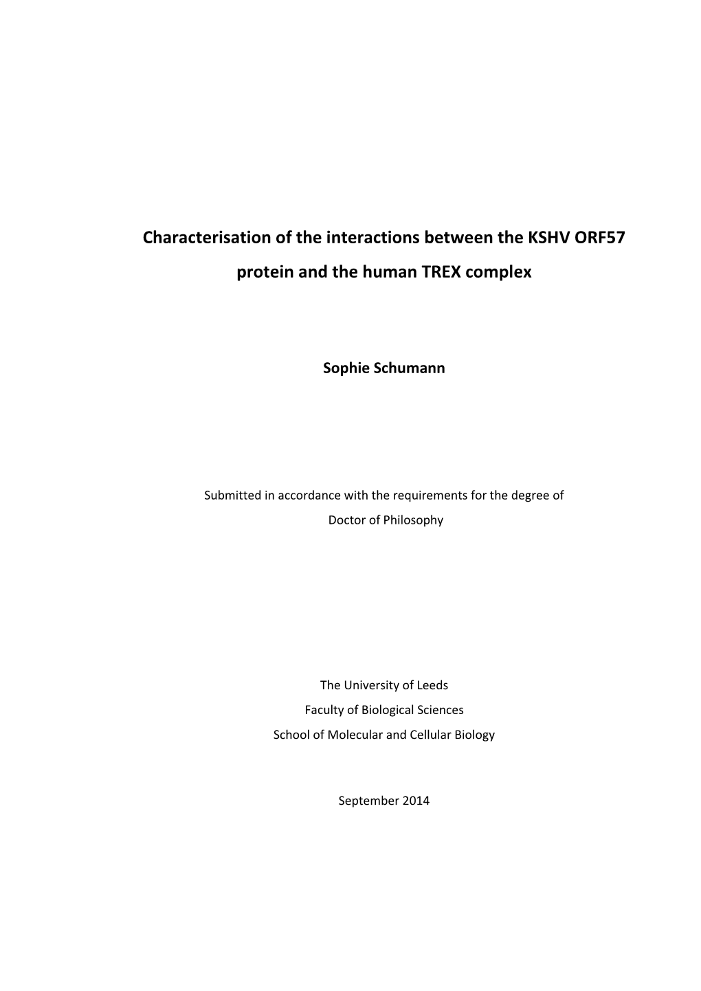 Characterisation of the Interactions Between the KSHV ORF57 Protein and the Human TREX Complex