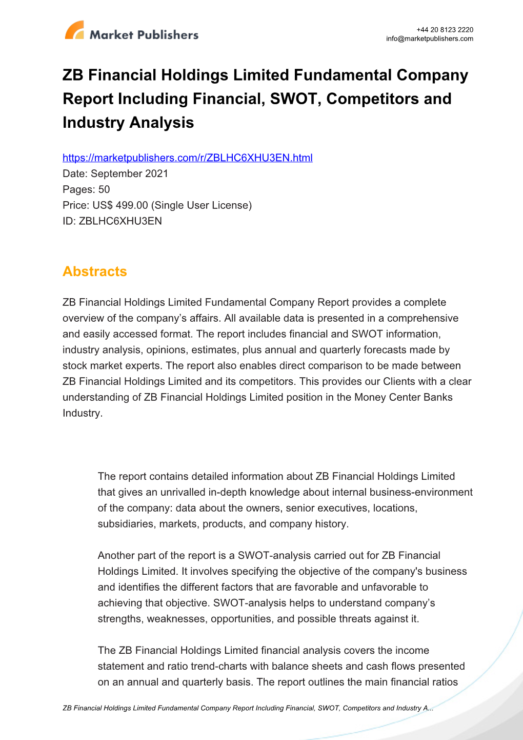 ZB Financial Holdings Limited Fundamental