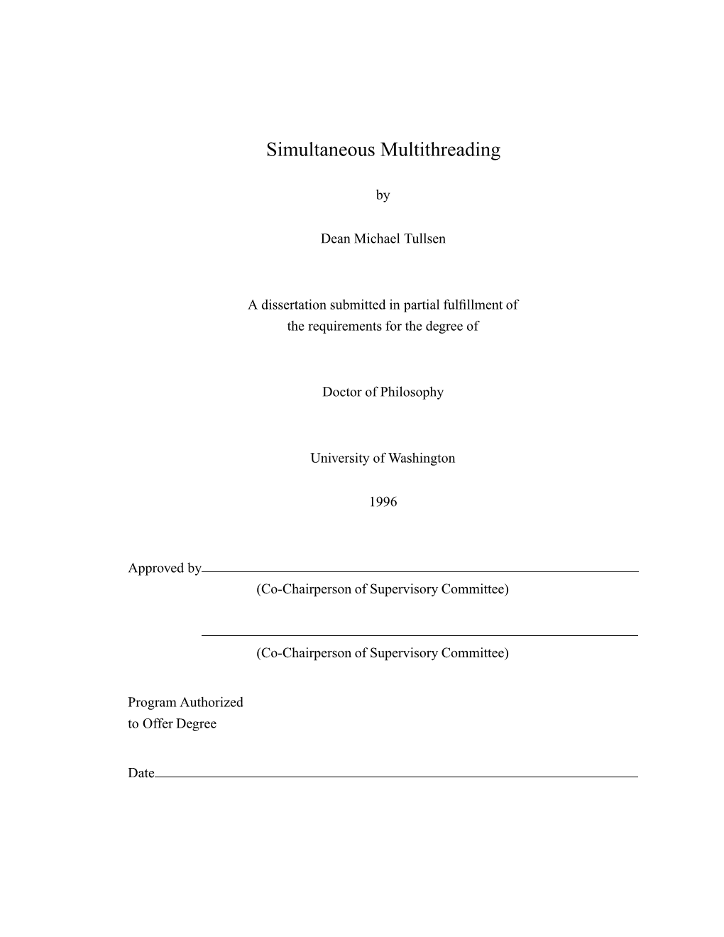 Simultaneous Multithreading