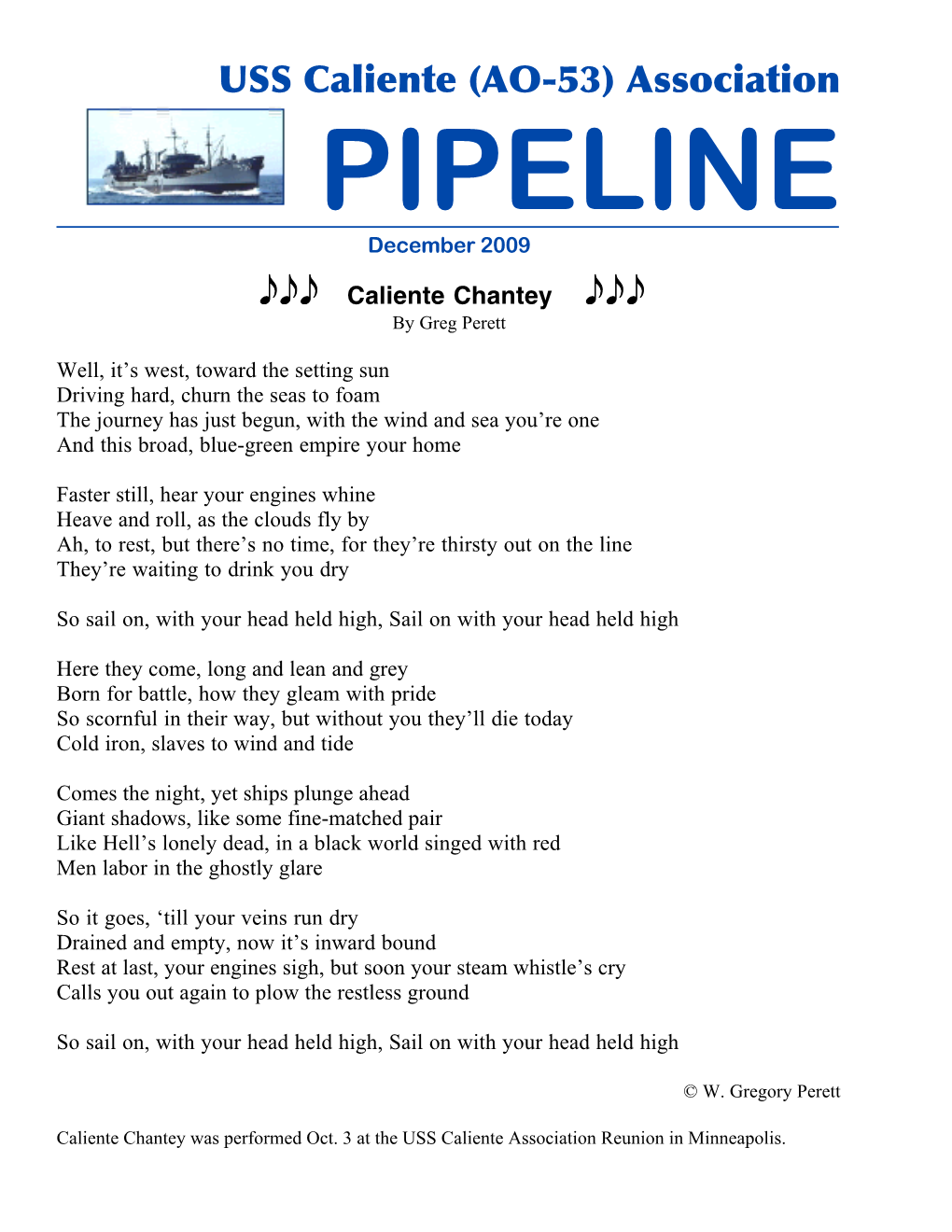 USS Caliente (AO-53) Association PIPELINE December 2009