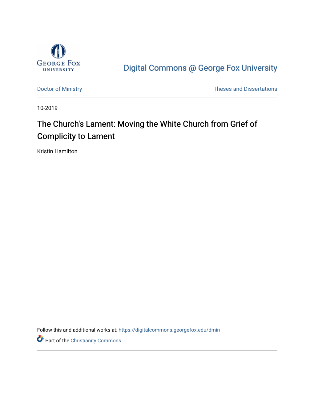 The Church's Lament: Moving the White Church from Grief of Complicity to Lament