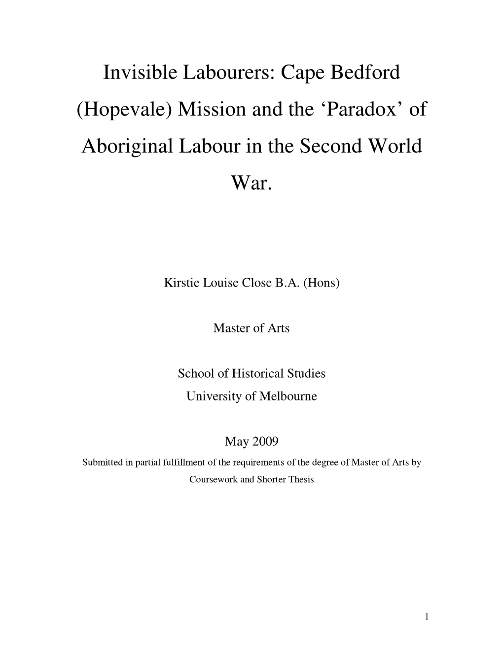 Cape Bedford (Hopevale) Mission and the ‘Paradox’ of Aboriginal Labour in the Second World War