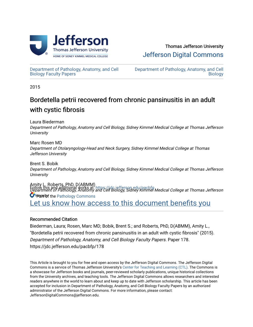 Bordetella Petrii Recovered from Chronic Pansinusitis in an Adult with Cystic Fibrosis