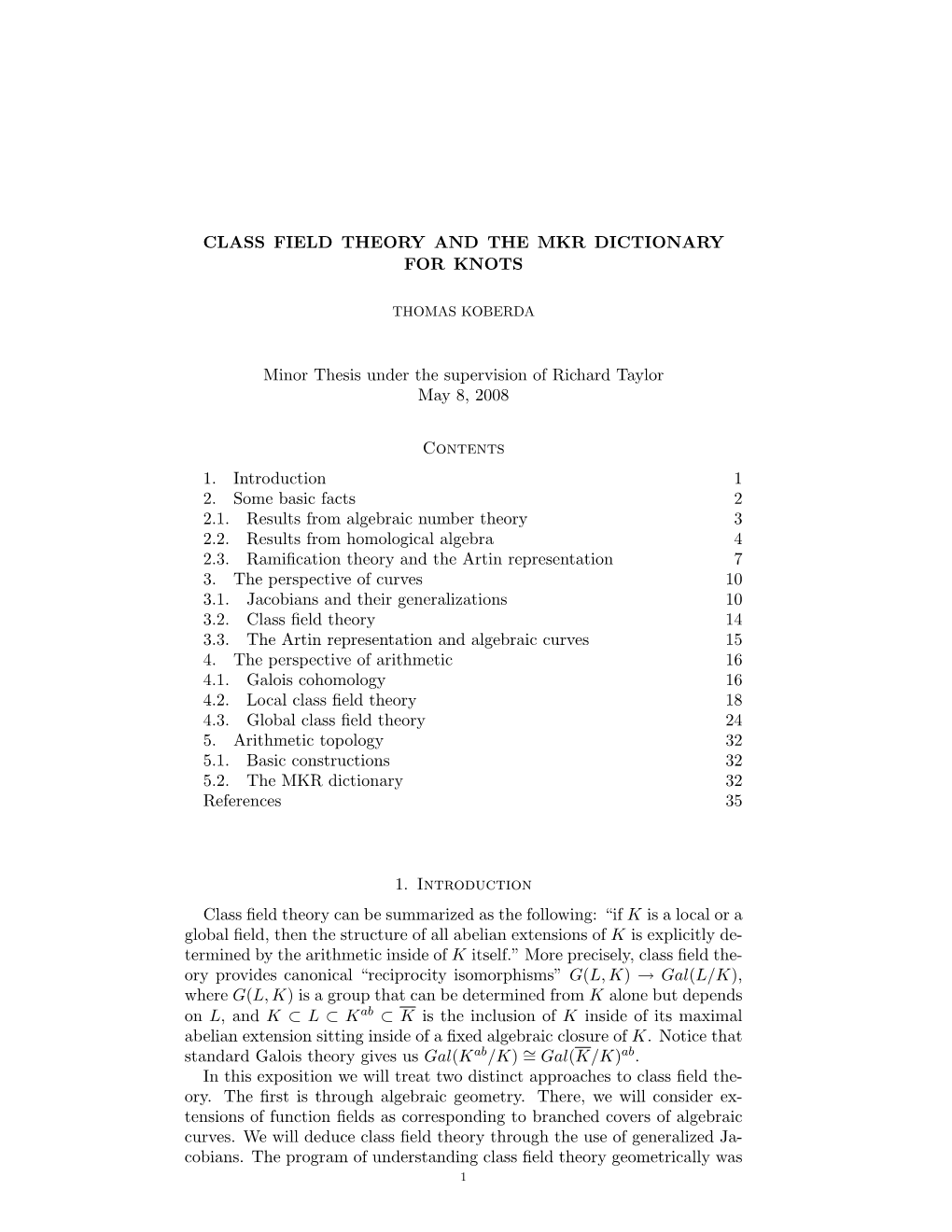 Class Field Theory and the Mkr Dictionary for Knots