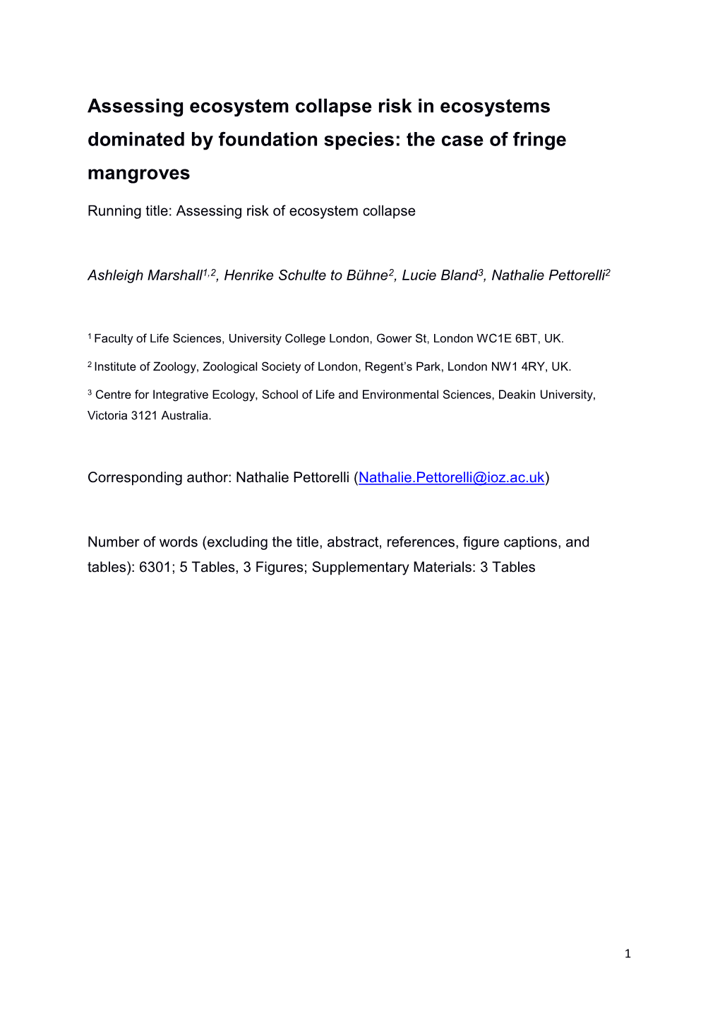 Assessing Ecosystem Collapse Risk in Ecosystems Dominated by Foundation Species: the Case of Fringe Mangroves