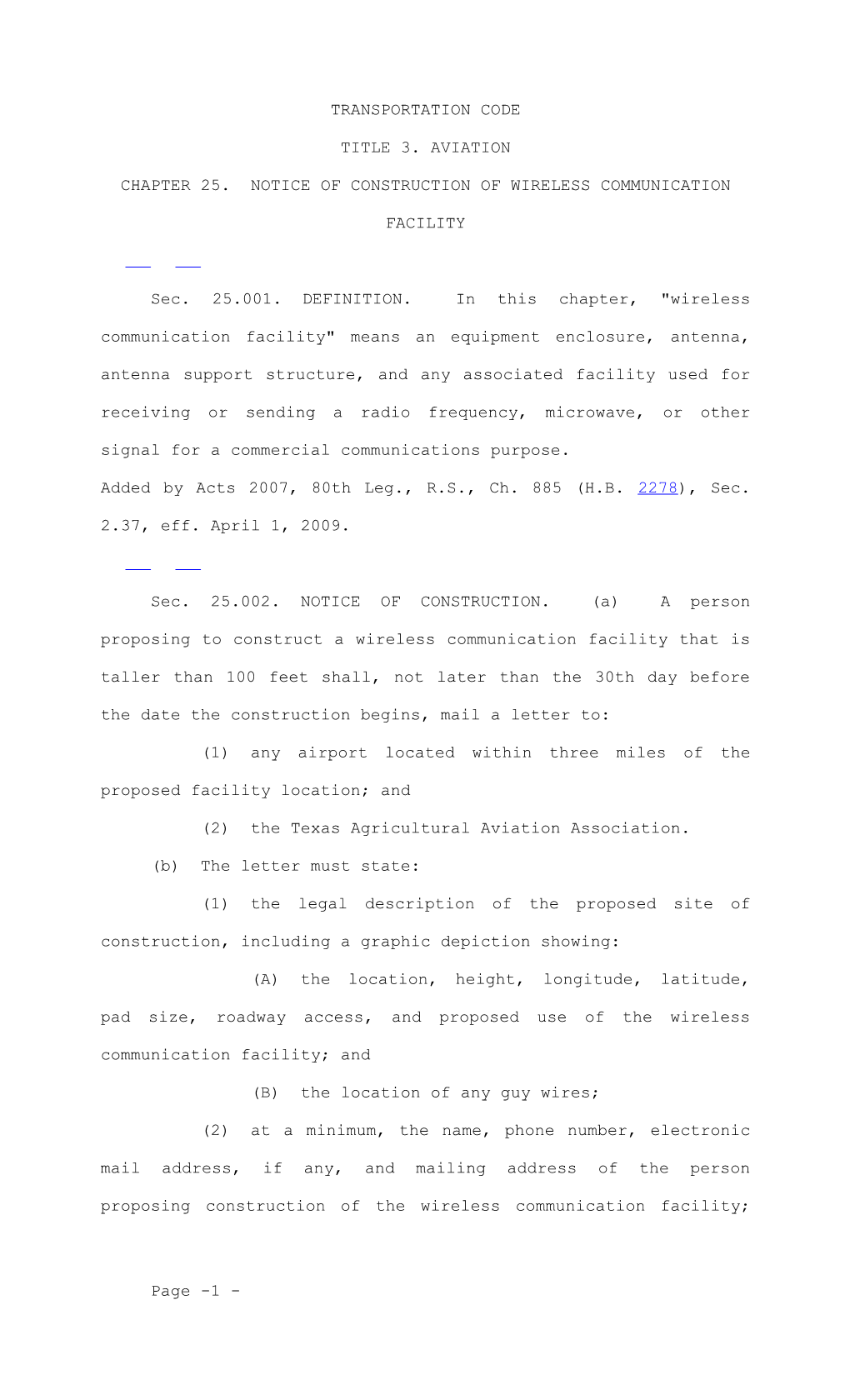 Chapter 25. Notice of Construction of Wireless Communication Facility