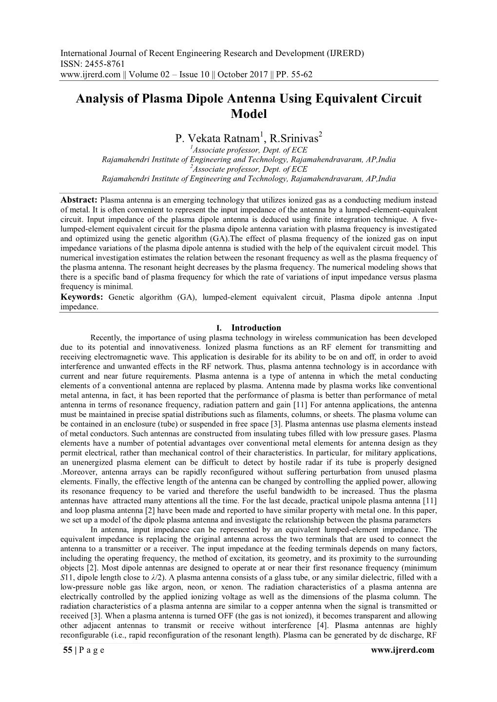 Analysis of Plasma Dipole Antenna Using Equivalent Circuit Model