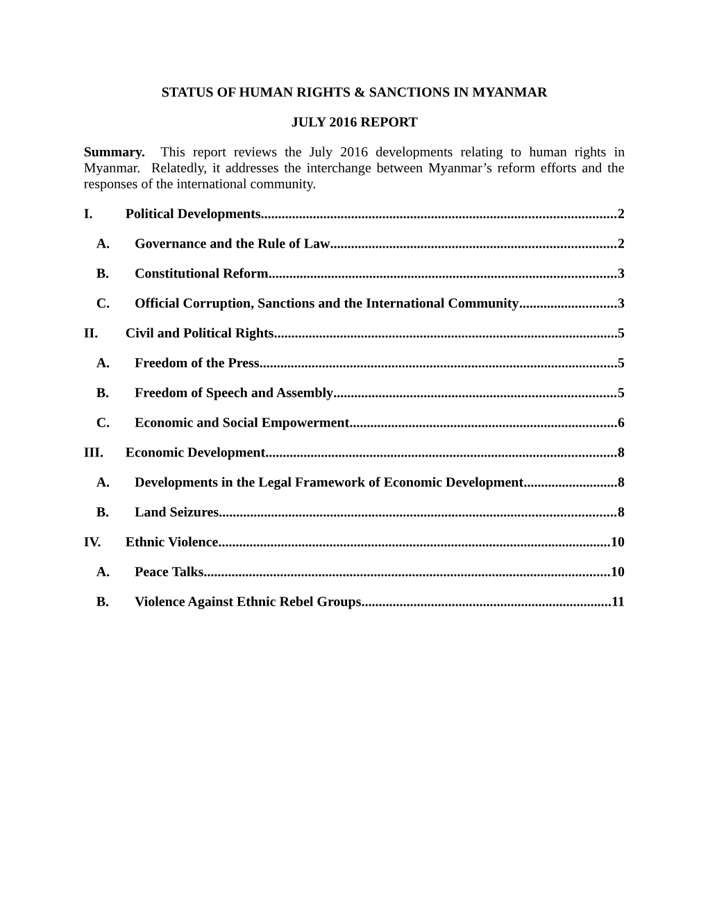 Myanmar Update July 2016 Report