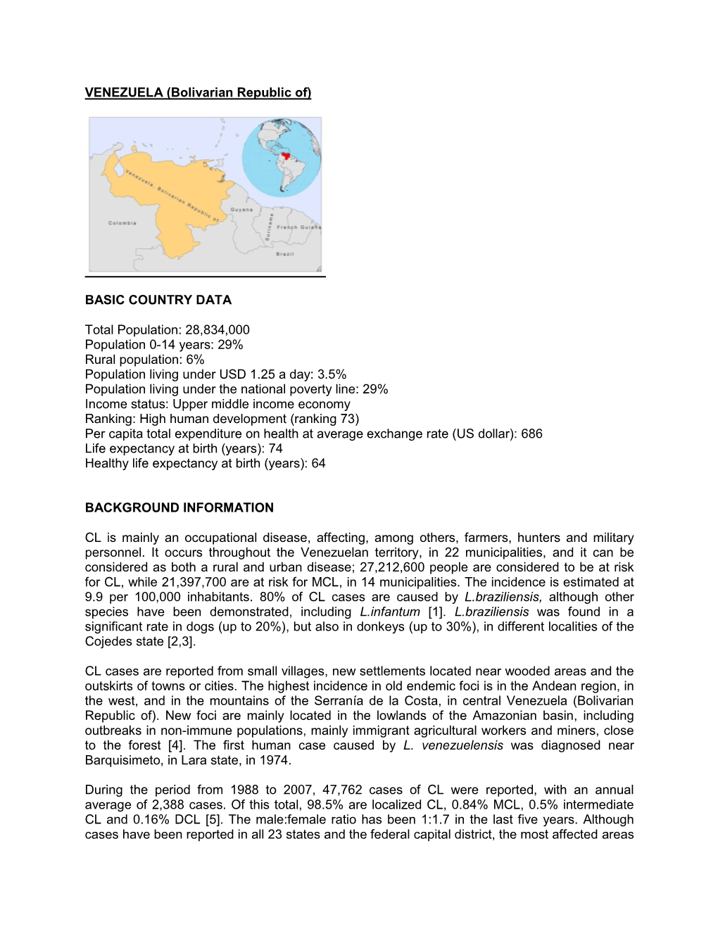 VENEZUELA (Bolivarian Republic Of) BASIC COUNTRY DATA Total