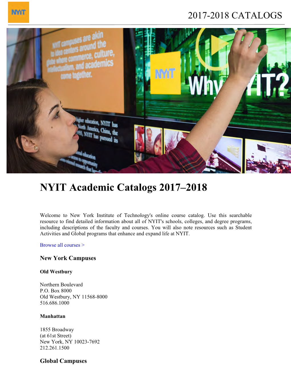 NYIT Academic Catalogs 2017–2018