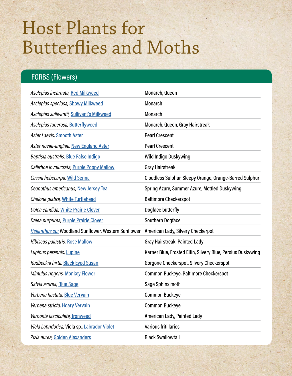 Host Plants for Butterflies and Moths