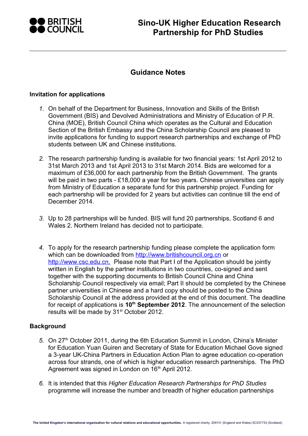 Concept Notes for Sino-UK HE Research Partnership for Phd Studies