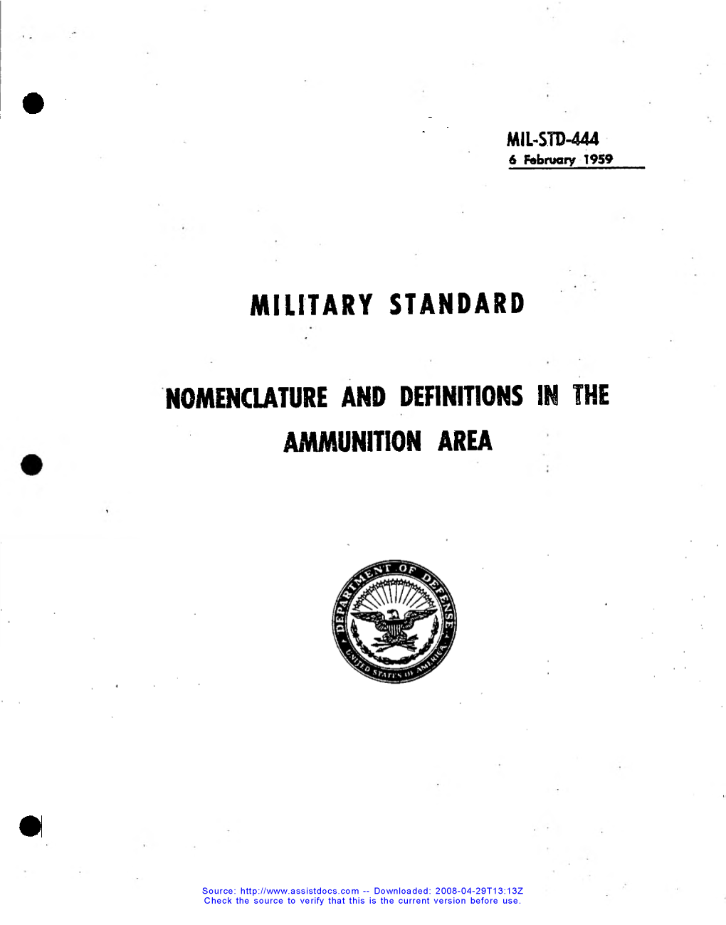 MIL-STD-444, Nomenclature and Definitions in the Ammunition Area