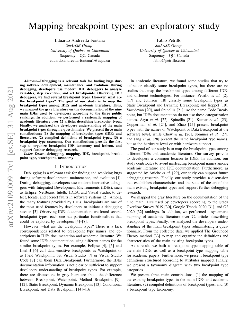 Mapping Breakpoint Types: an Exploratory Study