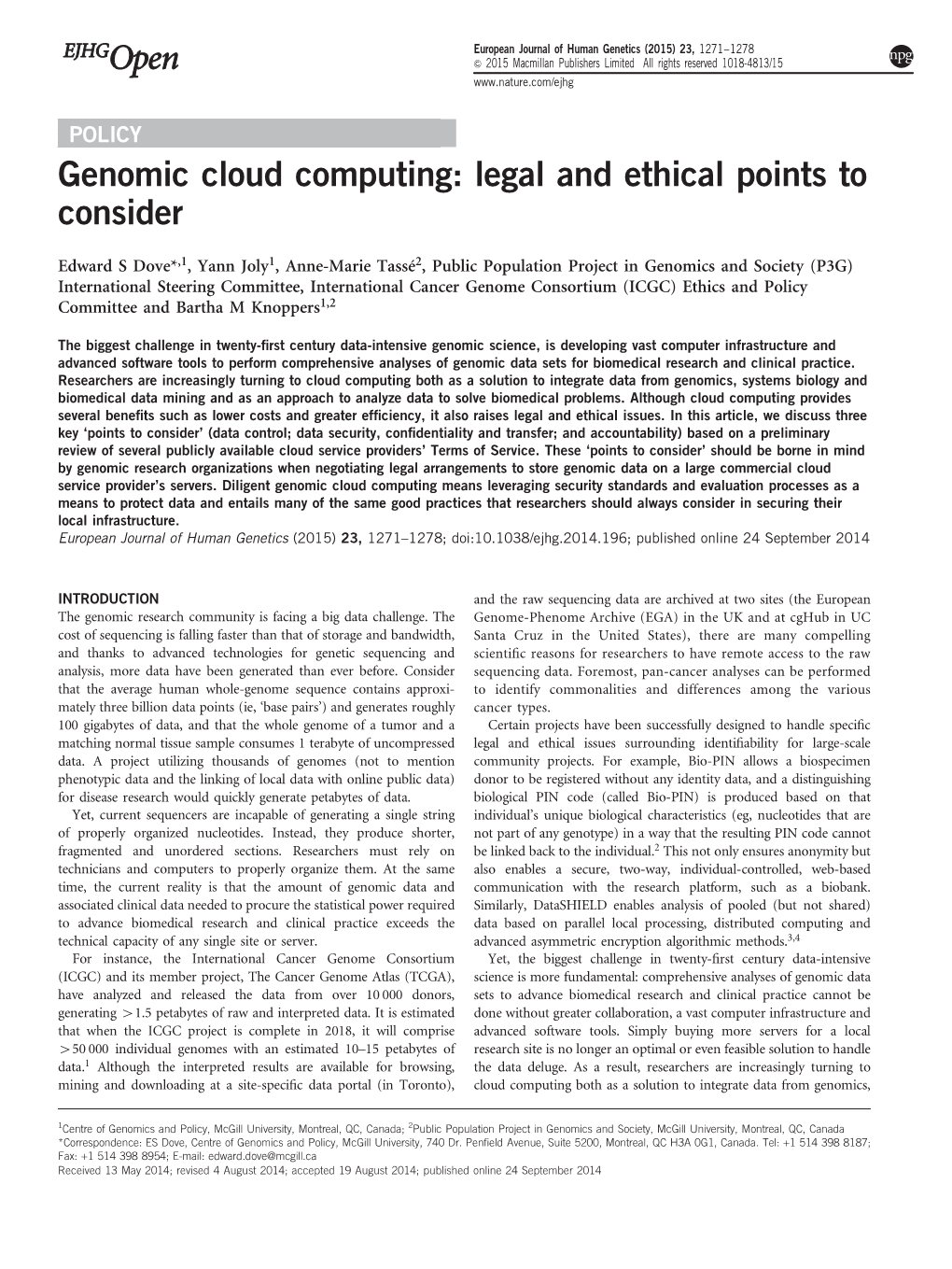 Genomic Cloud Computing: Legal and Ethical Points to Consider