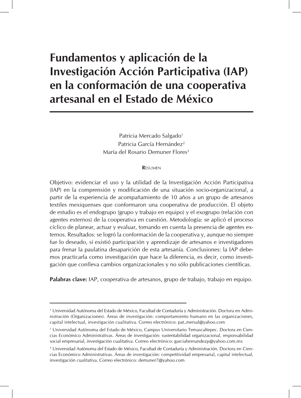 Fundamentos Y Aplicación De La Investigación Acción Participativa (Iap) En La Conformación De Una