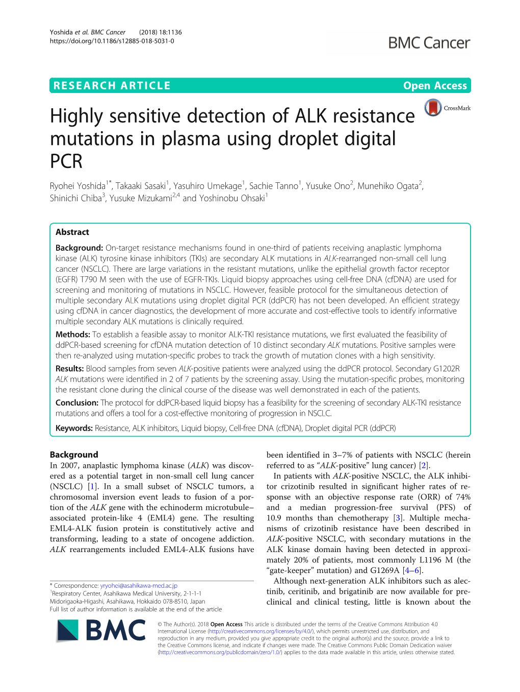 Highly Sensitive Detection of ALK Resistance Mutations in Plasma
