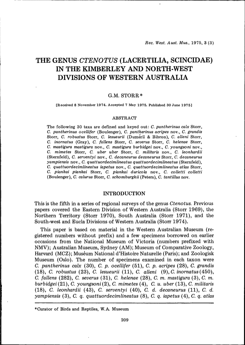 Lacertilia, Scincidae) in the Kimberley and North-West Divisions of Western Australia