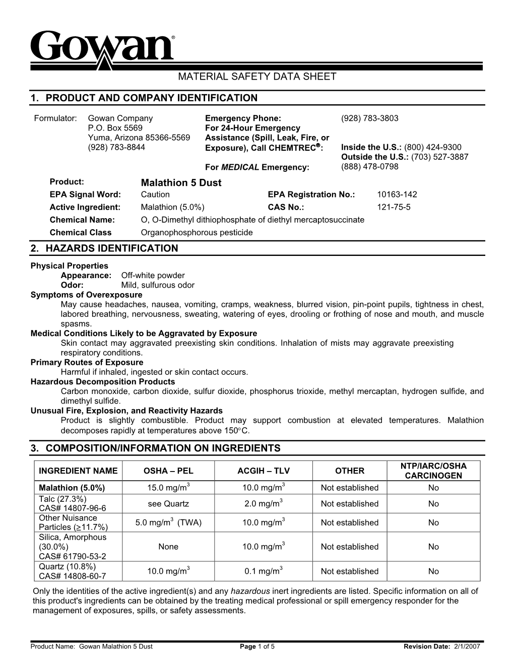 Material Safety Data Sheet