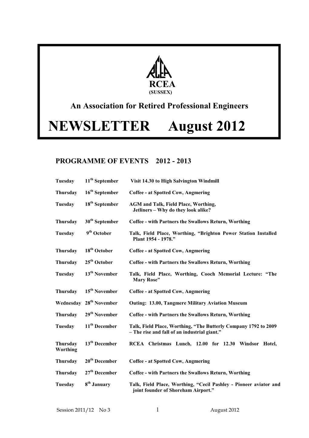 NEWSLETTER August 2012