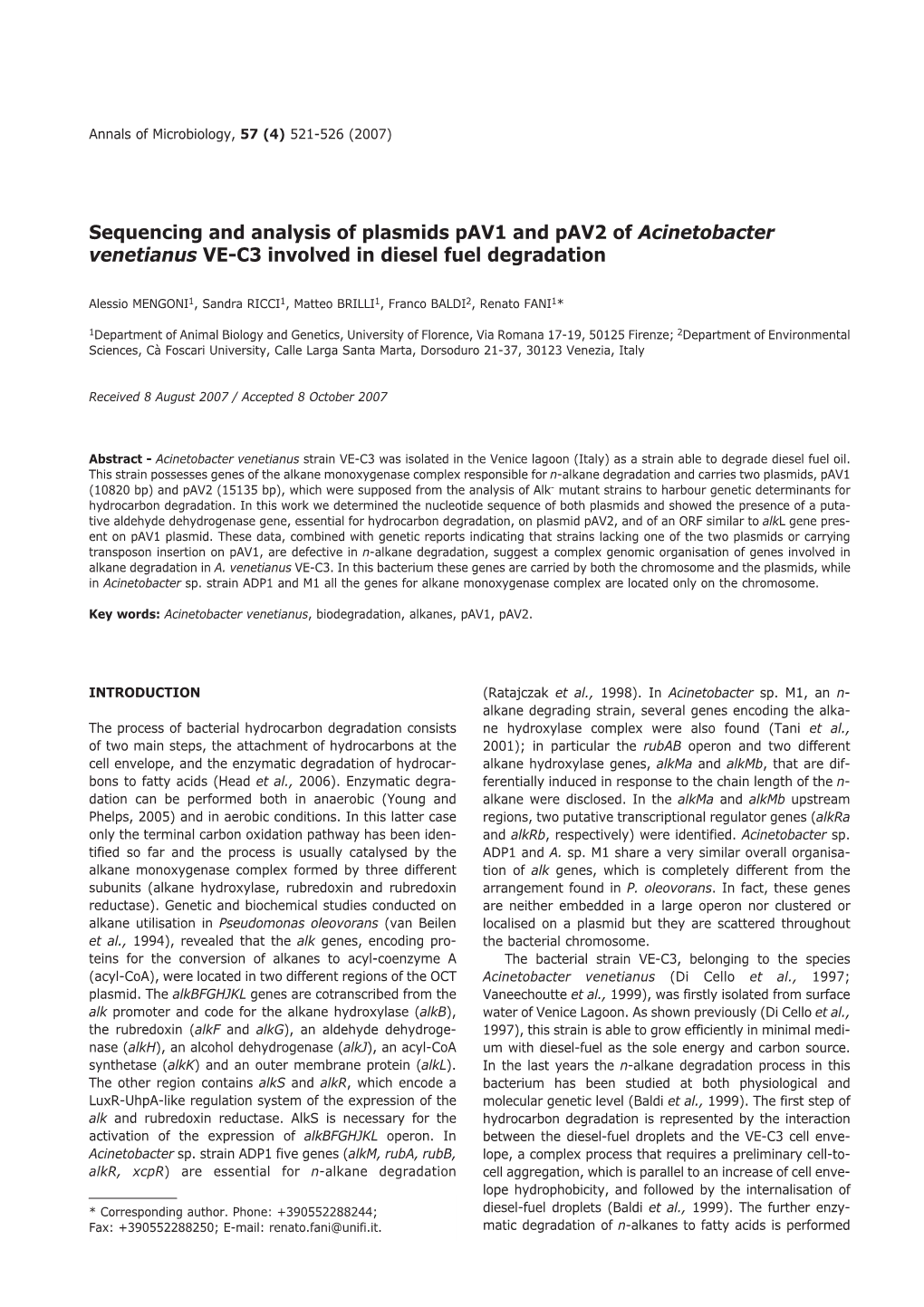 Sequencing and Analysis of Plasmids Pav1 and Pav2 of &lt;Emphasis Type