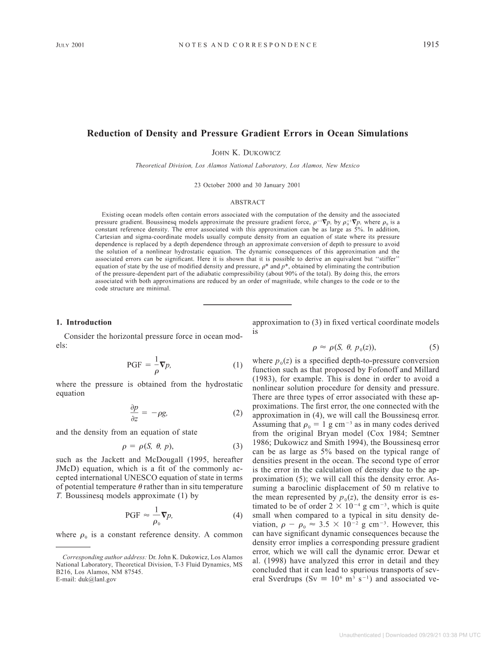 Reduction of Density and Pressure Gradient Errors in Ocean Simulations