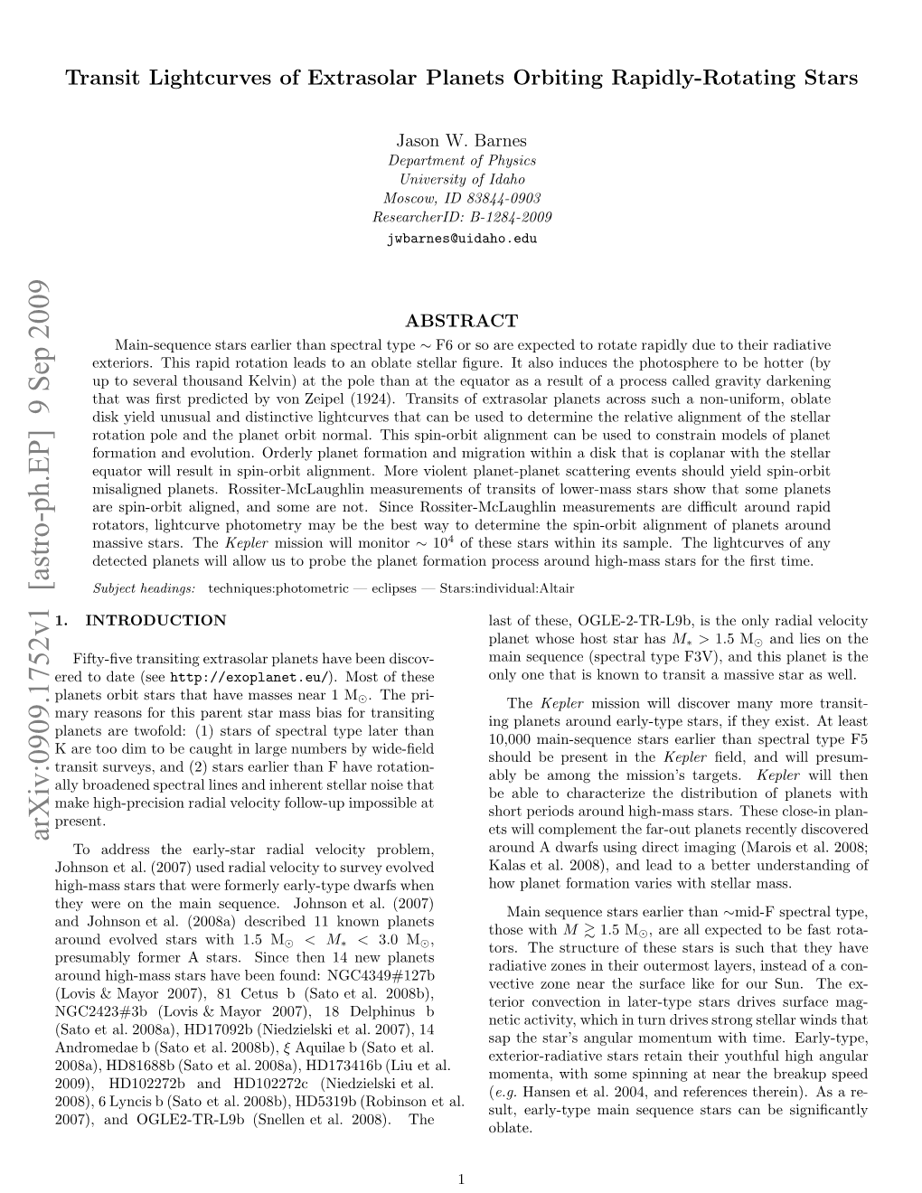 Transit Lightcurves of Extrasolar Planets Orbiting Rapidly-Rotating Stars