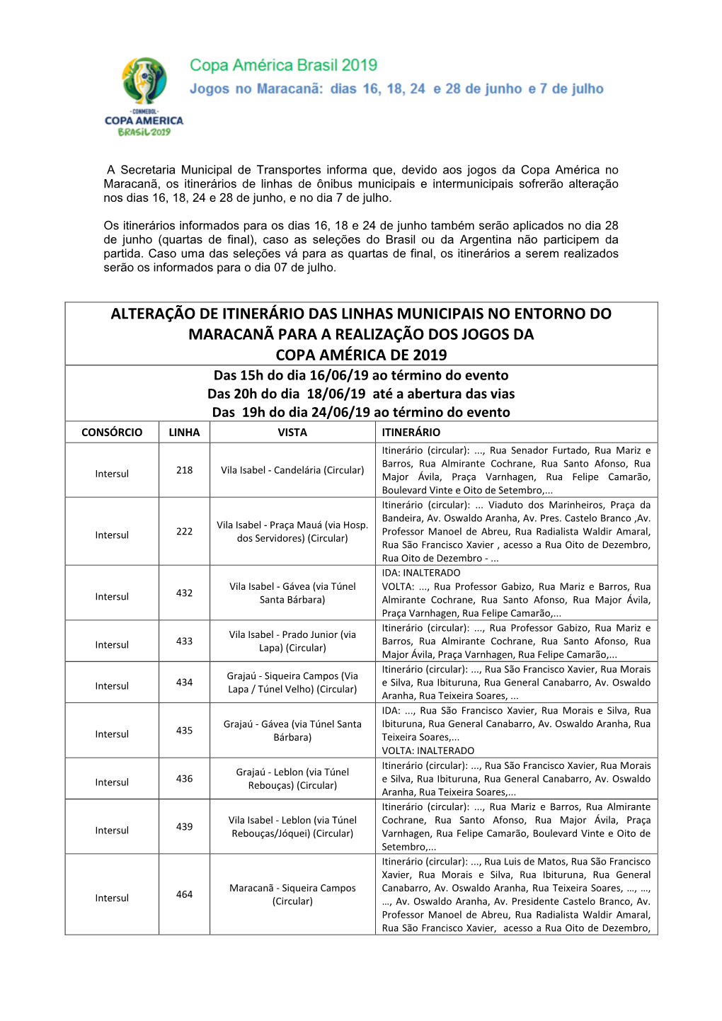 Alteração De Itinerário Das Linhas Municipais No