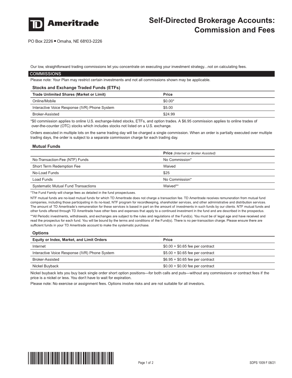 Self-Directed Brokerage Accounts: Commission and Fees