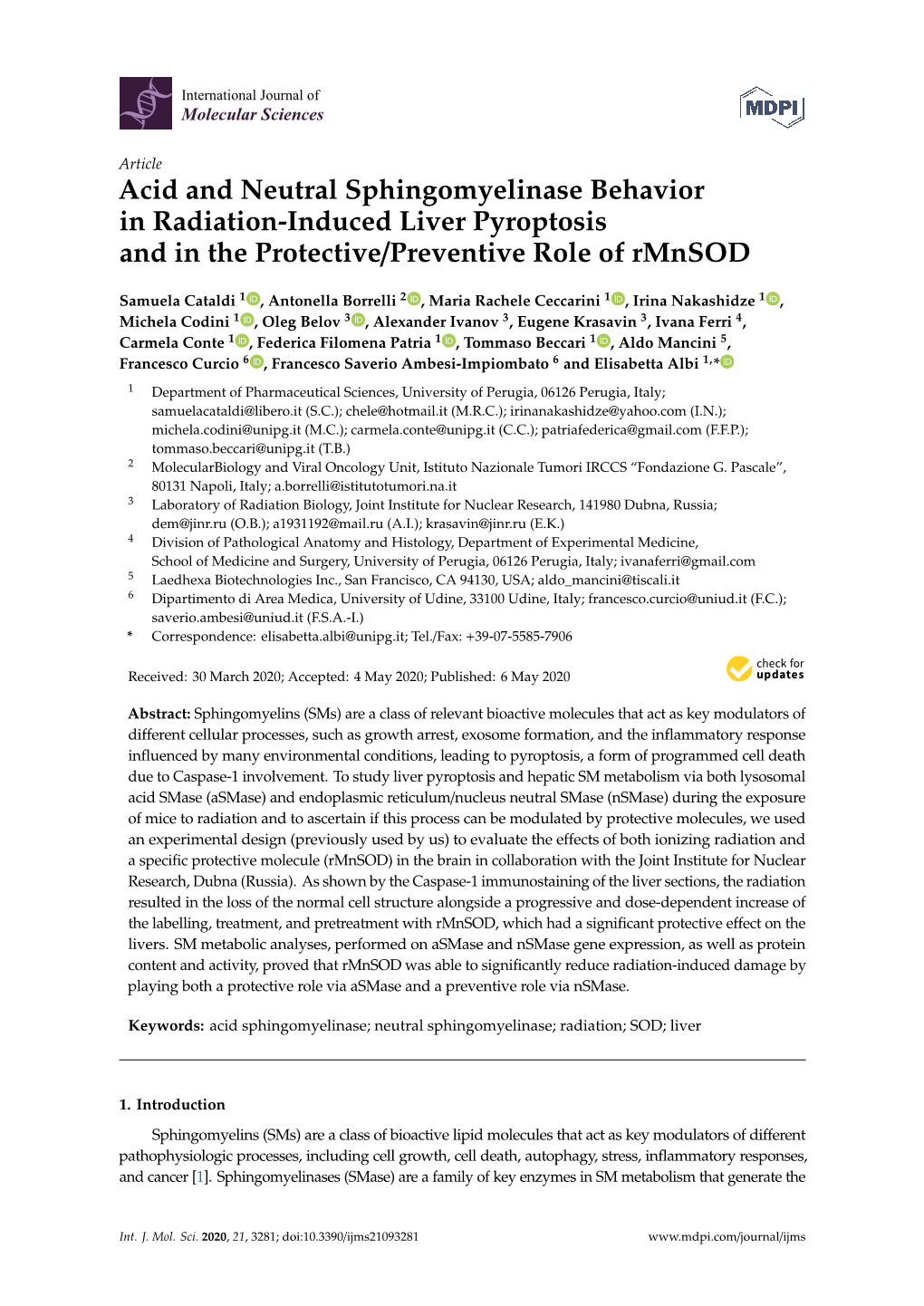 Acid and Neutral Sphingomyelinase Behavior in Radiation-Induced Liver Pyroptosis and in the Protective/Preventive Role of Rmnsod