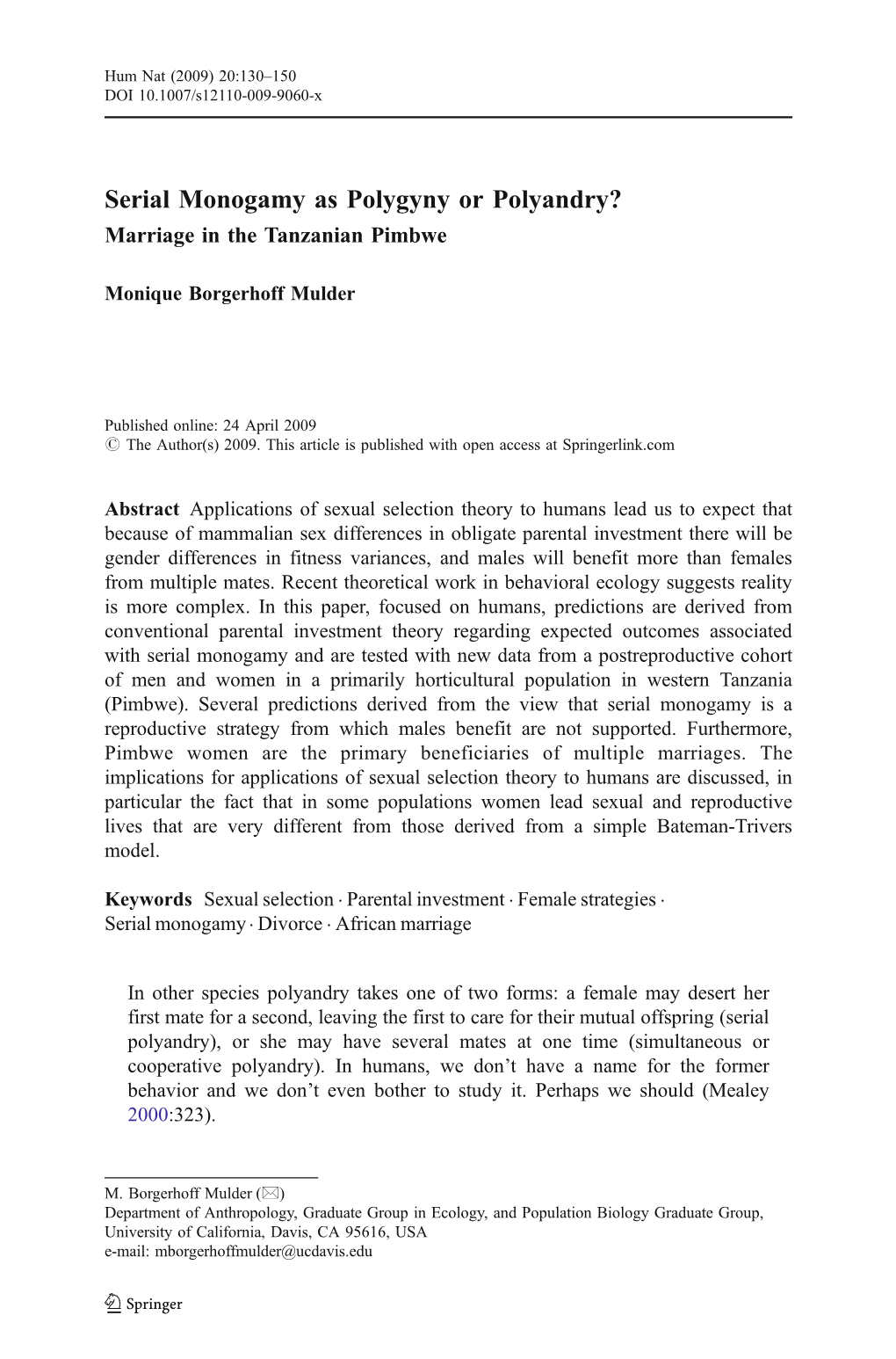 Serial Monogamy As Polygyny Or Polyandry? Marriage in the Tanzanian Pimbwe