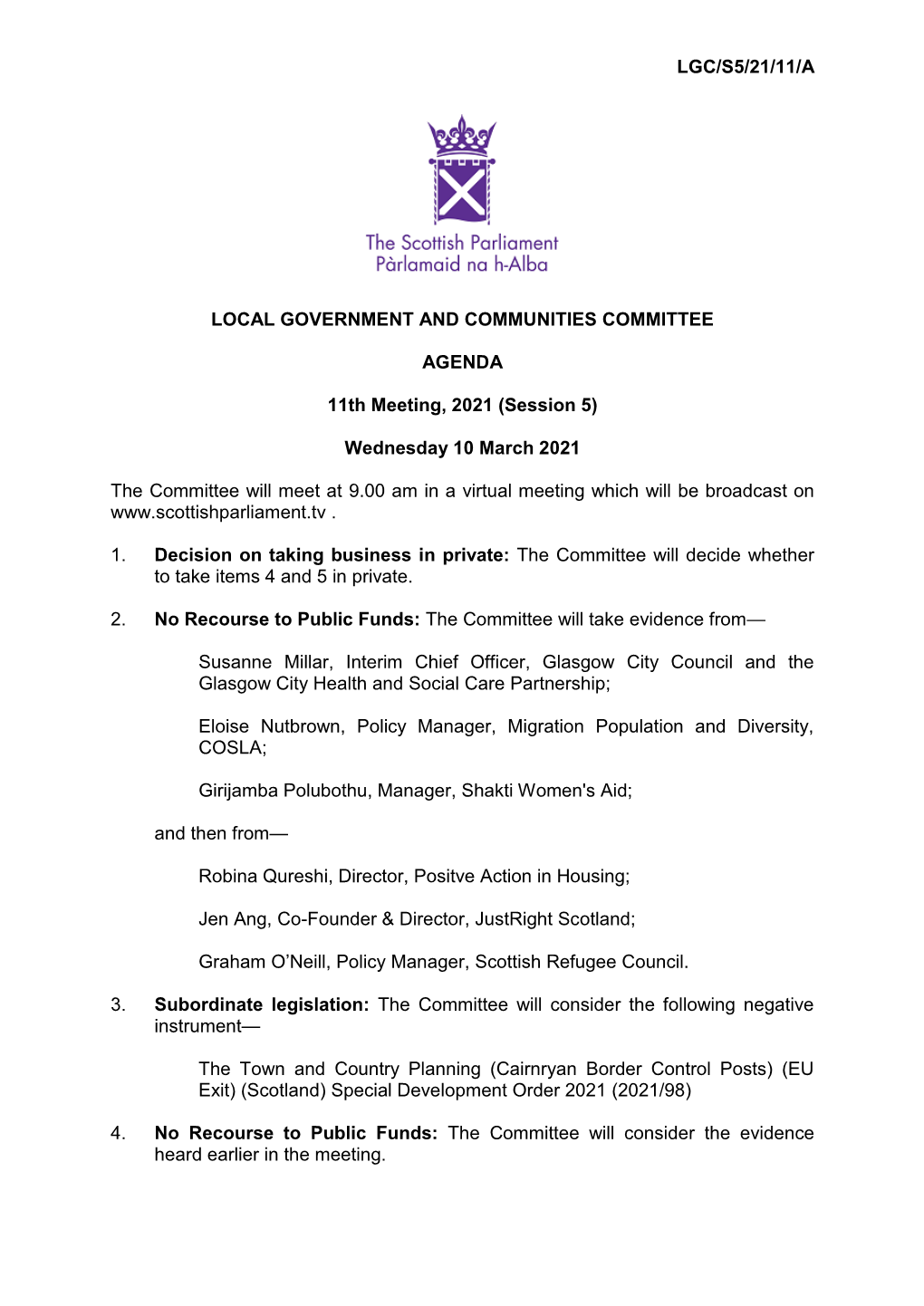 Papers for the Meeting on Wednesday 10 March