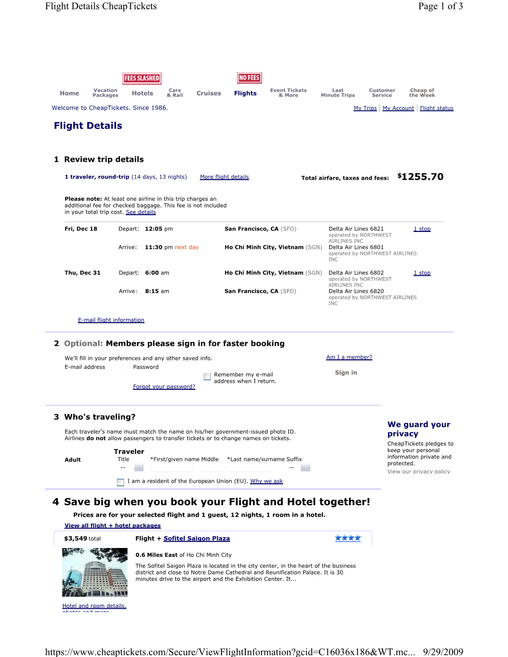 Page 1 of 3 Flight Details Cheaptickets 9/29/2009 Https