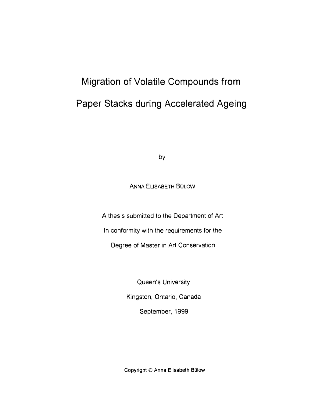 Migration of Volatile Compounds from Paper Stacks During Accelerated