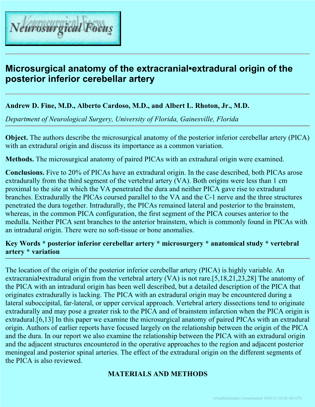 Microsurgical Anatomy of the Extracranial-Extradural Origin of The