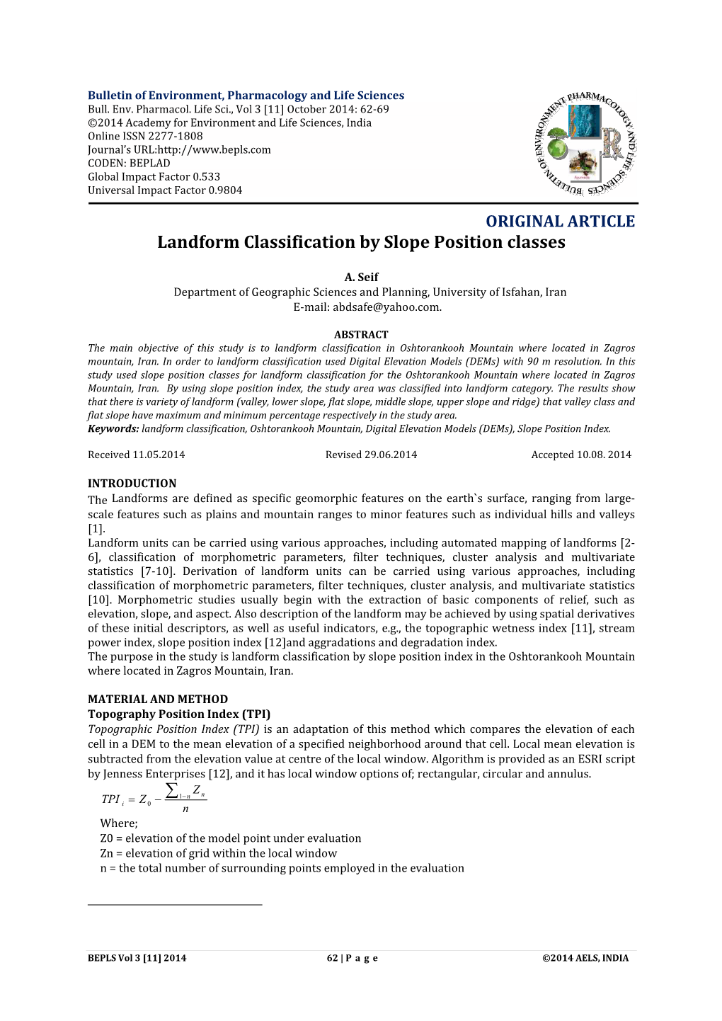 Landform Classification by Slope Position Classes