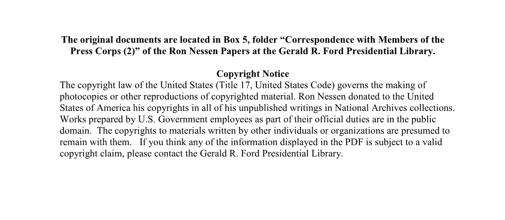 Correspondence with Members of the Press Corps (2)” of the Ron Nessen Papers at the Gerald R